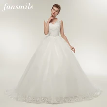 Fansmile свадебное платье с двойным плечом и длинным шлейфом, кружевное бальное платье, свадебное платье размера плюс, индивидуальные платья, настоящая фотография, FSM-008T