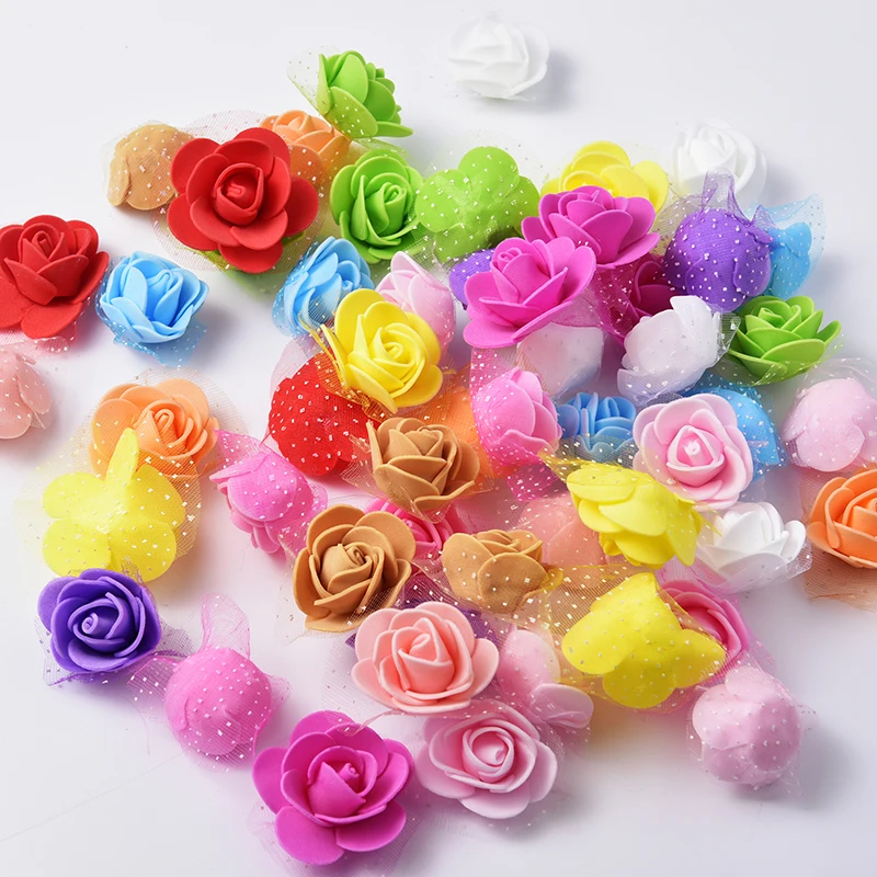 

50Pcs 3.5cm PE Foam Rose Colorful Artificial Silk Flower Heads Use For Home Garden DIY Wreaths Wedding Decoration Supplies