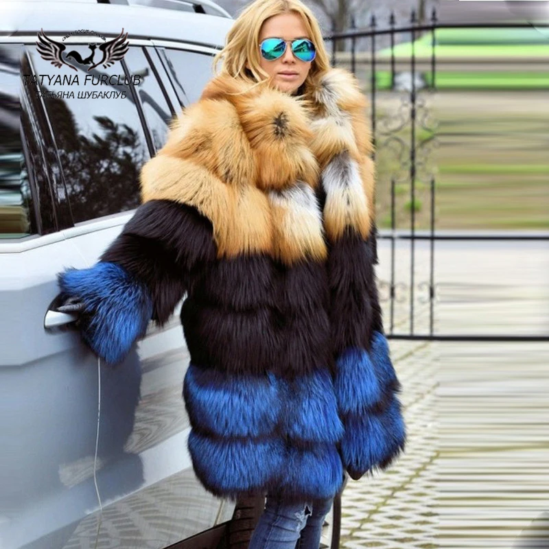 Tatyana Luxury Real Fox Fur Coat,100% Real Value Long Natural Fur Coats Fur Collar Winter Coat Female Jacket,Women's Fur Clothes