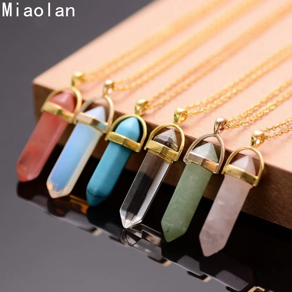 18 Colors Natural Stone Quartz Crystal Amethyst Opal Turquoise Pendant Gem Stone Pendants Statement Necklaces
