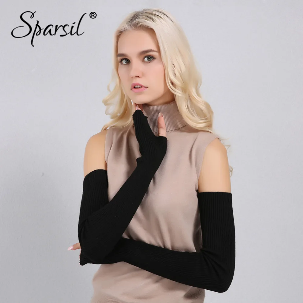 

Sparsil Women Winter Long Cashmere Gloves Solid Knitted Mittens Soft Warm Arm Guantes Female Autumn Opera 60cm Lady Glove