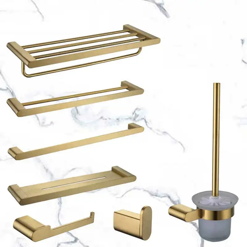

Wire-drawn gold towel rack pole ring bathroom hardware hanger paper towel toilet clothes brushing hook soap Hardware Sets