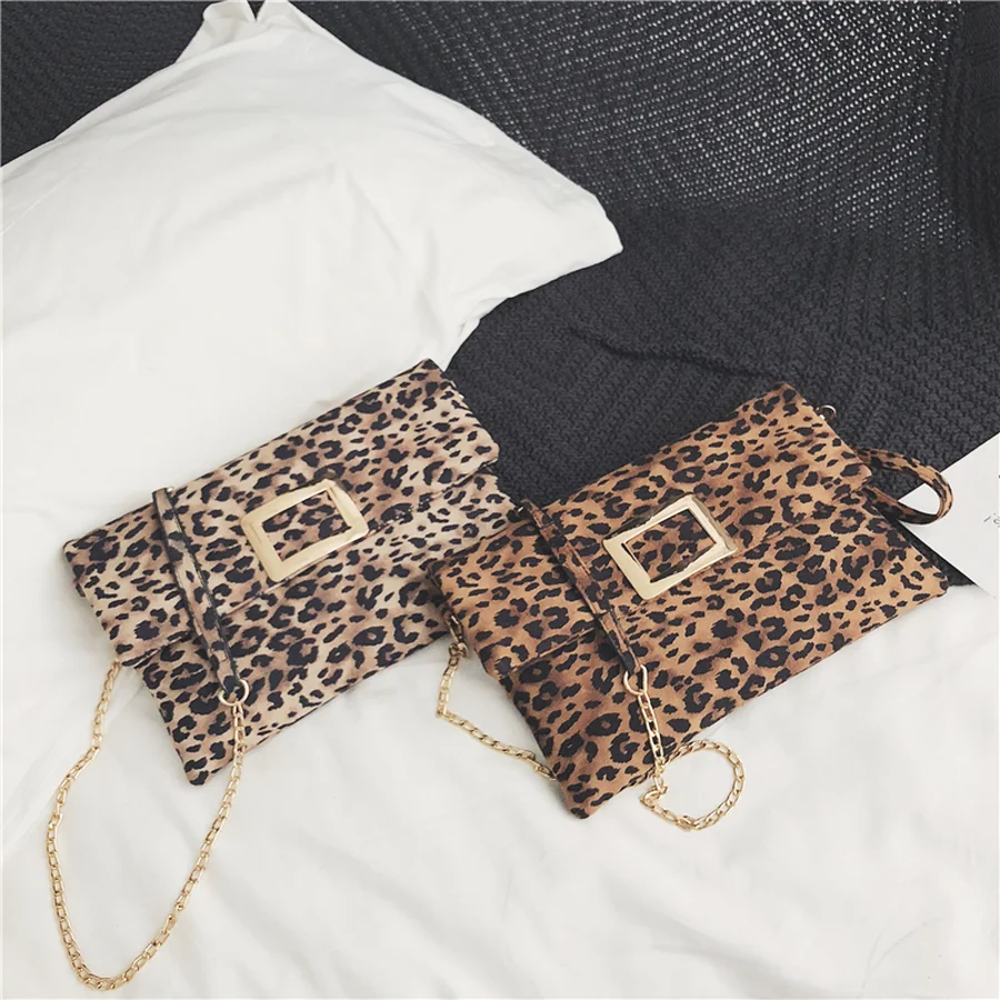 

MANFUNI Leopard Envelope Clutches For Women Shoulder Bags Fashion Foldable Vintage Chain Pu Crossbody Bag For Women's Clutch Bag