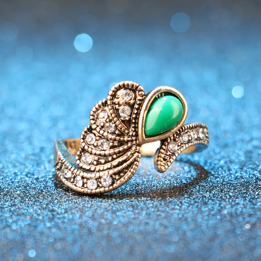 Hot Sale Vintage Crystal Flower Butterfly Rings For Women Unique Gold Wave Engagement Ring Fashion Indian Jewelry BFF Love Gift