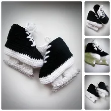 Handmade Crocheted Baby Boy’s Ice Hockey Skate Lace- Up Booties/Christmas Gift/ Baby Shower Gift