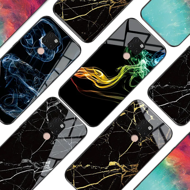 Manderm Designer Phone Case For Huawei Mate 20 Pro 20X X Tempered Glass Silicone Nebula Marble Smoke Pattern Fashion |
