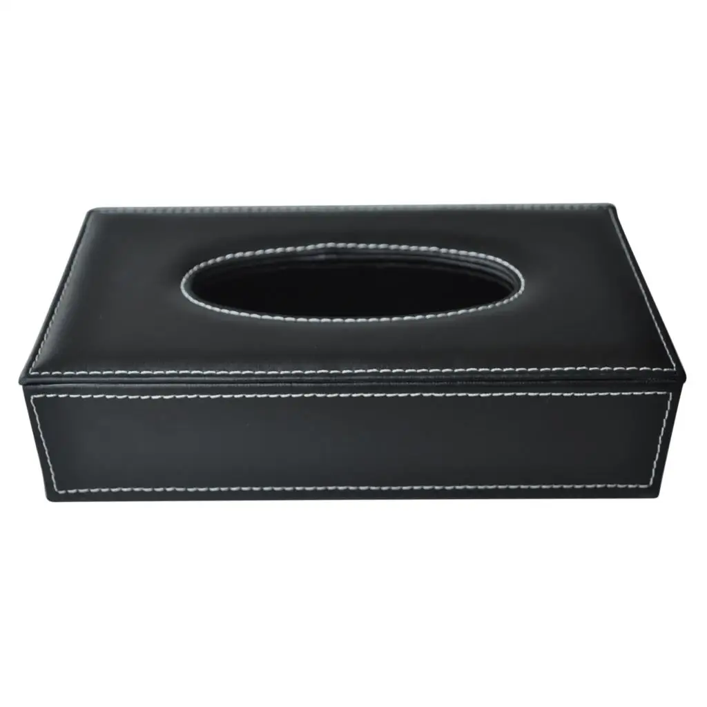 

PHFU Car Home Rectangle Shaped Faux Leather Case Paper Tissue Box Holder Black