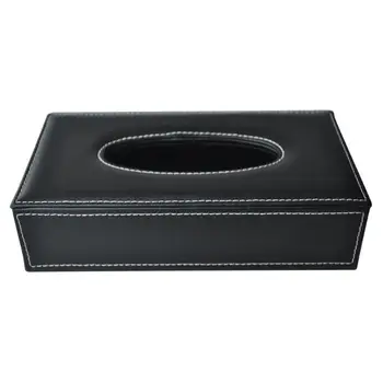 

PHFU Car Home Rectangle Shaped Faux Leather Case Paper Tissue Box Holder Black