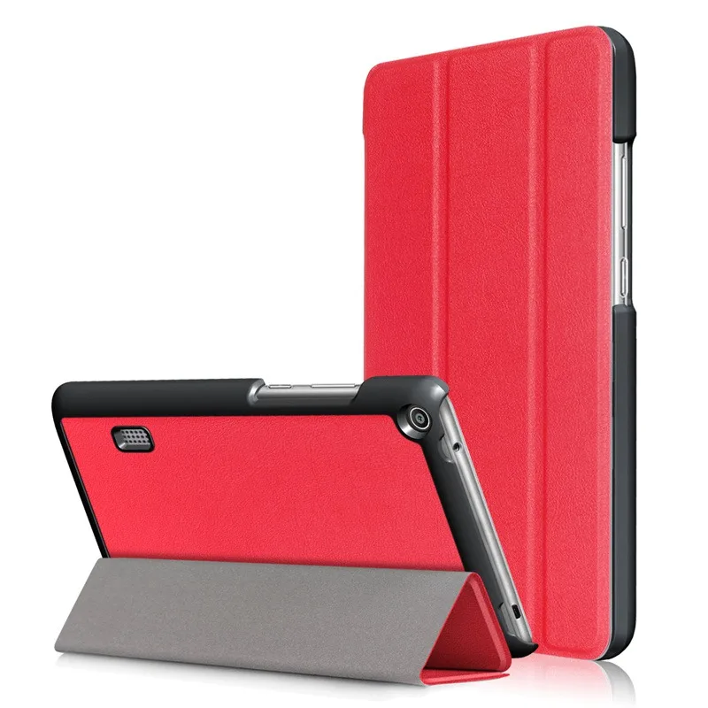 Умный чехол из искусственной кожи для huawei MediaPad T3 7,0 BG2-W09, чехол для планшета Honor Play Pad 2 7,0, чехол для планшета+ пленка+ ручка - Цвет: red