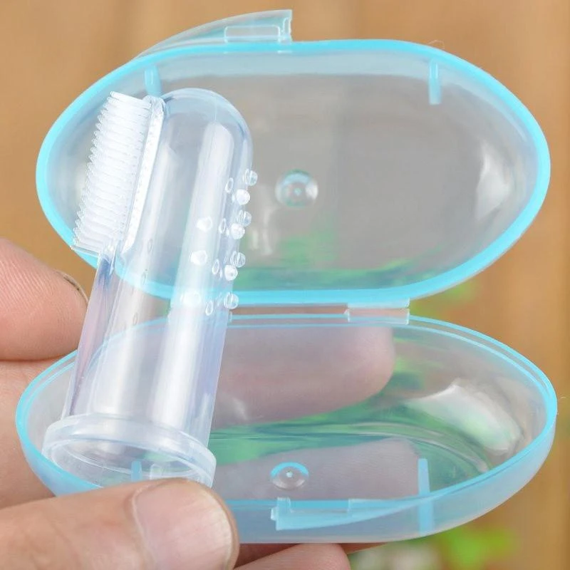 Детская зубная щетка для пальцев, Мягкая Силиконовая зубная щетка для обучения младенцев, с коробкой для хранения зубов, Чистый Массаж для ухода за полостью рта, Прямая поставка - Цвет: Синий