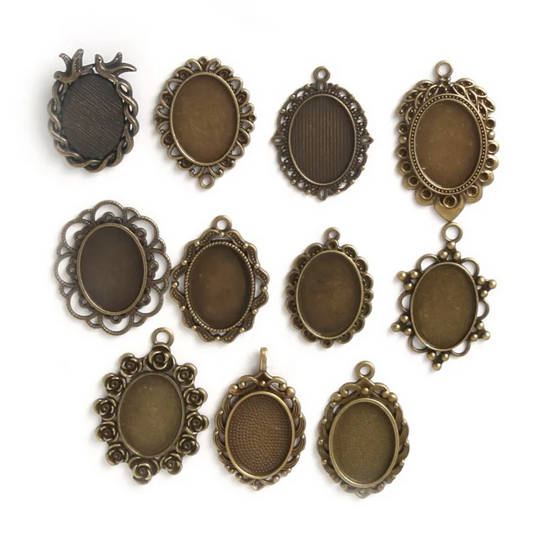 

10pcs 25/18/18x25mm Antiqued Bronze necklace pendant setting cabochon cameo base Tray bezel blank jewelry making findings