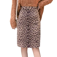Осенняя замшевая юбка с леопардовым принтом, женские Сексуальные облегающие Юбки-миди длиной до колена, женские юбки с высокой талией jupe femme, зимние юбки с разрезом faldas mujer