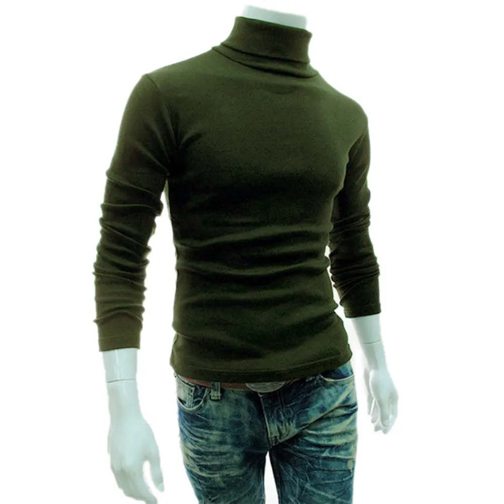 

New Casual Men Long Sleeve Knitwear Autumn Winter Turtle Neck Slim Fit Basic Pullover Tops MV66