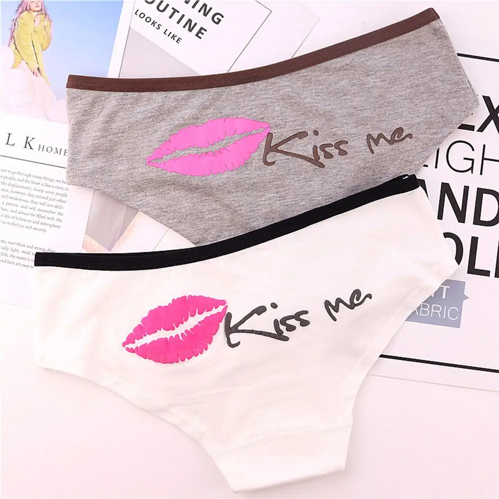 Сексуальные женские хлопковые трусики с рисунком губ Kiss Me бесшовные низкой