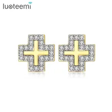LUOTEEMI,, трендовые серьги-гвоздики с крестом для женщин и девушек, для свадьбы, повседневной жизни, с блестящим AAA+ кубическим цирконием, модное ювелирное изделие
