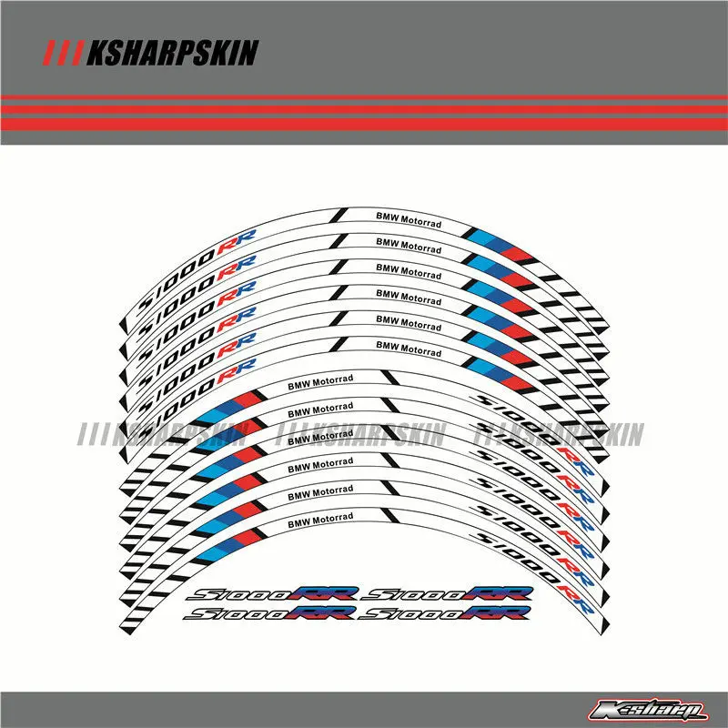 12 X толстый край внешний обод наклейка полоса колеса наклейки подходят BMW S1000RR 17'' - Цвет: K-LQT-BMW-S1000RR-02