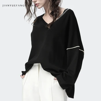 

Casual Winter Woman Wool Sweater Knitting Pullovers 2018 Black Batwing Sleeve V Neck Knitted Sweater Loose Pullover Plus Size