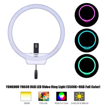 

YONGNUO YN608 LED Video Light Photography Video Ring Light 5500K+RGB Full Color with Remote Controller for Live Video and Selfie
