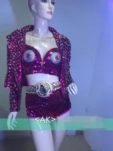 (jacket+bra+shorts)3 pieces set female stage costumes rose rivet dress sexy DJ for singer dancer star bar show party nightclub