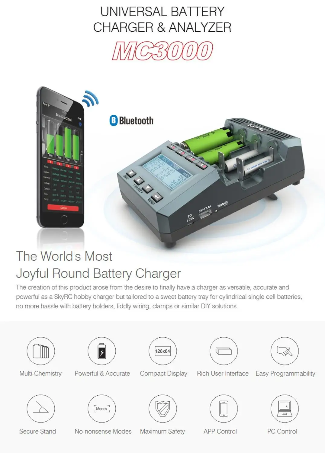 SkyRC MC3000 универсальный Bluetooth аккумулятор измеритель уровня заряда Зарядка для Ni MH