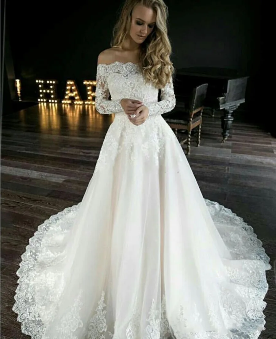 

vestido de noiva Vintage Lace Wedding Dress 2019 A Line Off the Shoulder Wedding Gown robe de mariee Bridal vestido de casamento