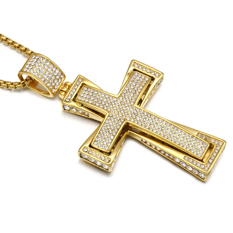 

HIP Christian Crystal Iced Out Cross Pandants Gold-color Stainless Steel Cross Necklaces for Men Christian Jewelry