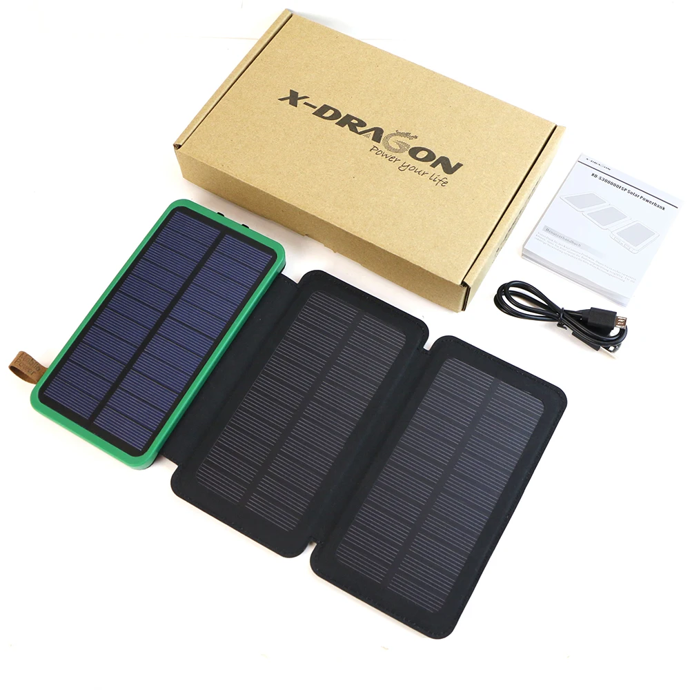 X-DRAGON Solar Power Bank 10000mAh Outdoor Solar Charger External Battery for iPhone Samsung xiaomi Cell Phones