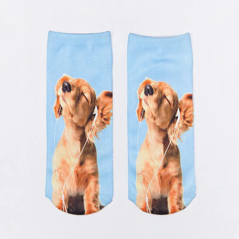 2016 New Fashion Cute Women Men Unisex 3D Cartoon Funny Dog Animal Printed Low Cut Ankle Short Breathable Cotton Socks Hot