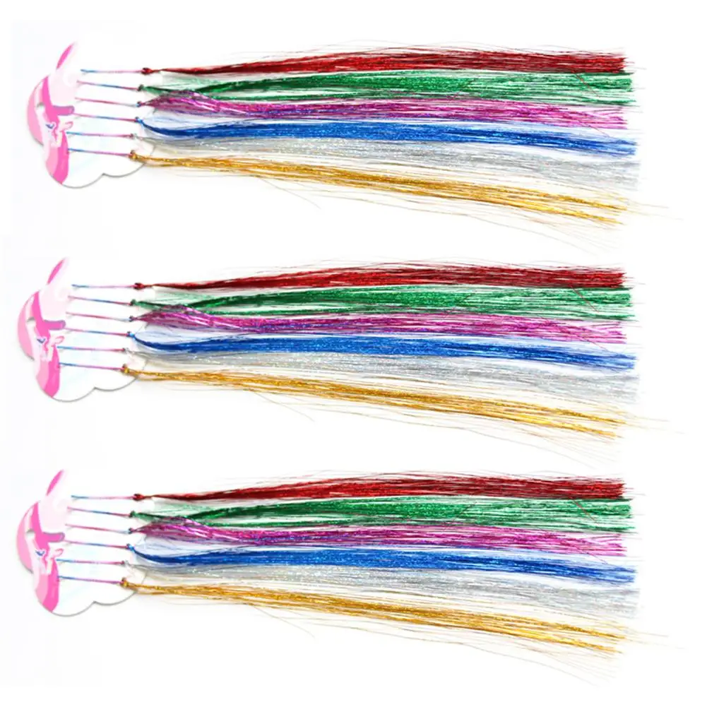 

6 Group Kids Girls Glitter Hair Extensions Wigs Princess Dress Up Hairpiece Long Straight Hairpiece