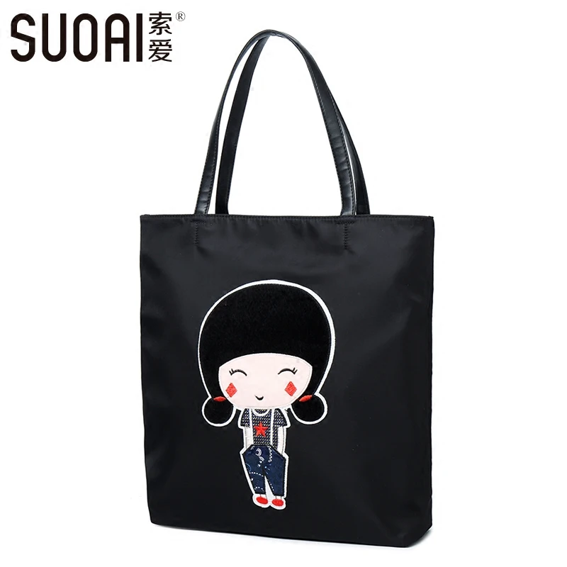 

SUOAI Fashion Girls Oxford Tote High Quality Embroidery Cartoon Casual Top Handle Bags Women Trend Big Bag Sac Femme De