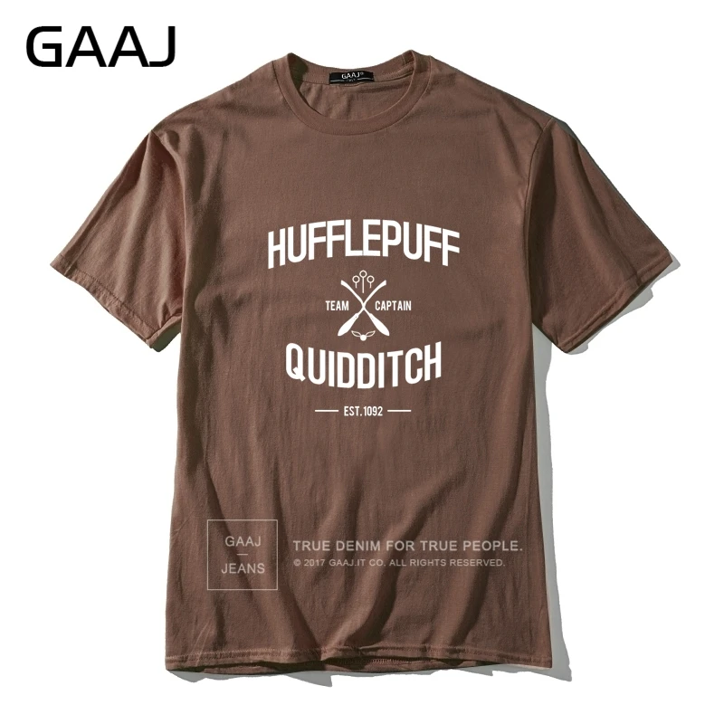 Мужская футболка "Hufflepuff Quidditch Team", летние футболки высокого качества для мужчин, футболки, мужская одежда, повседневная забавная футболка с принтом# R1N9T - Цвет: Coffee