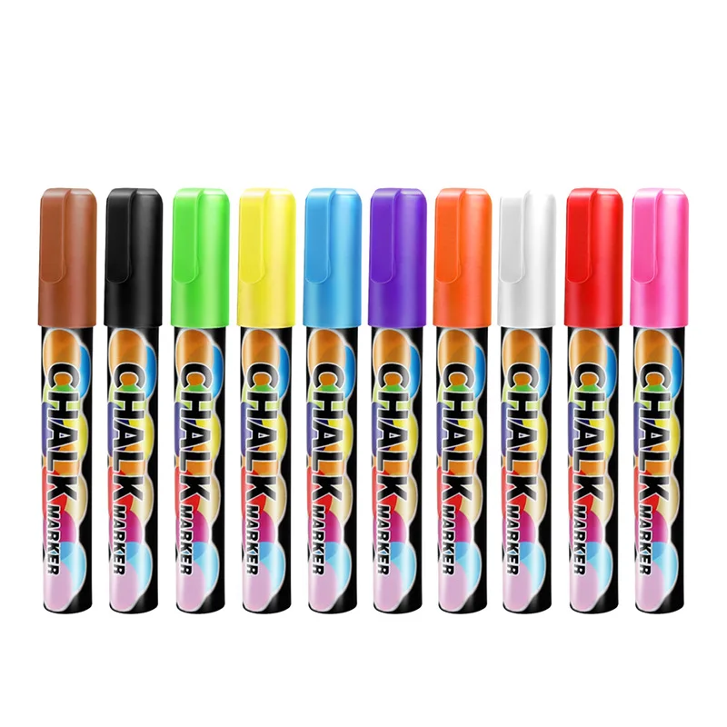 

1 Box/10Pcs 6mm Highlighter Erasable Liquid Chalk Pens/Marker for Glass Windows Chalkboard Blackboard Stationery Office Supplies