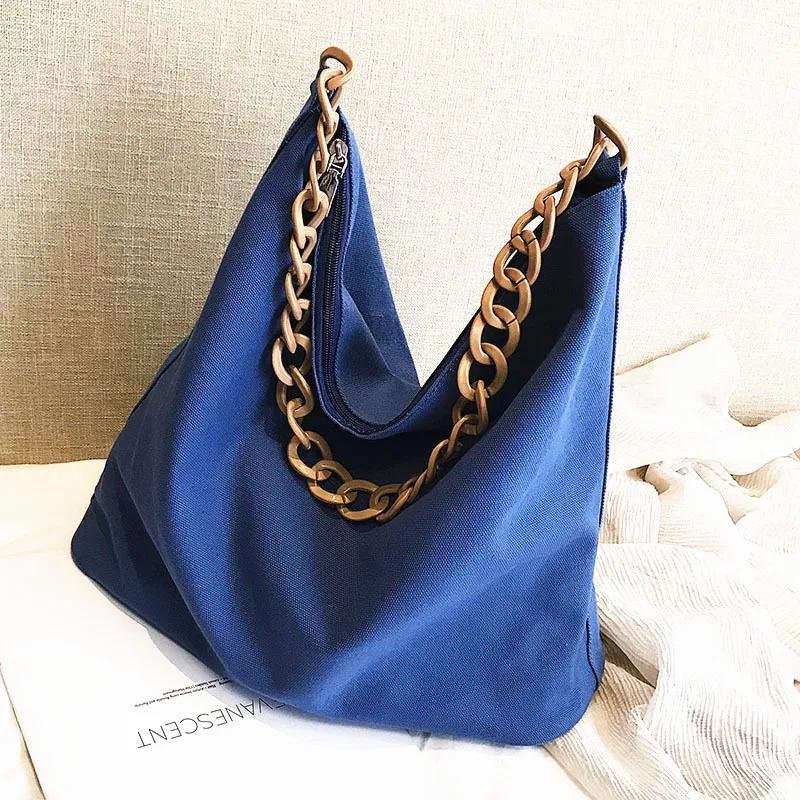 

Large capacity canvas women handbag Fashion chain design woman shoulder bag Light female big Totes Shopping Bag Blosa Sac black