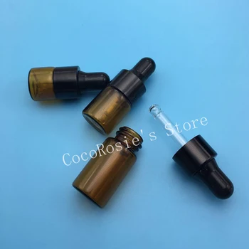 

50pcs/lot empty essential oil bottle 1ml,2ml 3ml amber dropper bottle small glass essential dropper bottle