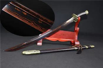 

Folded Red&Black Folded Damascus Steel Sharp Chinese KungFu Broad Dao Qing Sword Sabre