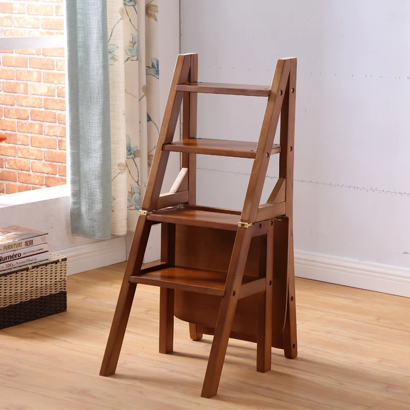  Wooden Folding Library Ladder Chair Kitchen Furniture Step Ladder School Convertible Ladder Chair S - 32845582754