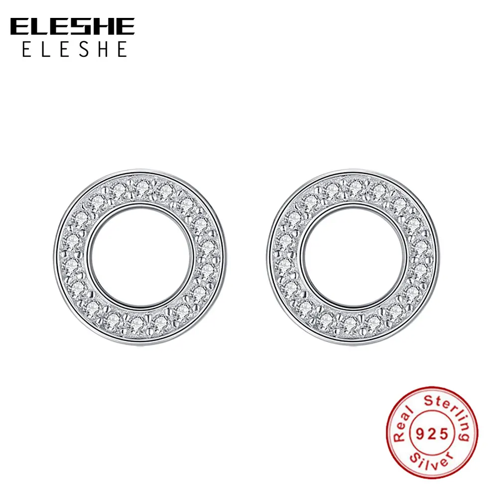 ELESHE навсегда прозрачный CZ 925 браслет из чистого серебра круглые серьги гвоздики для женщин Свадебные украшения Oorbellen Bijoux подарок