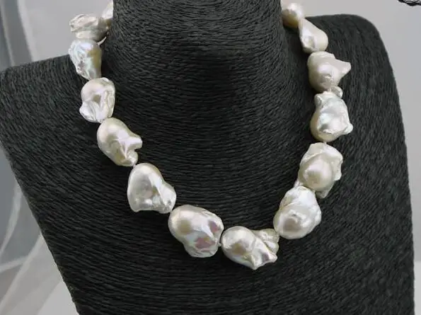 

HUGE 18"20-25MM NATURAL SOUTH SEA WHITE BAROQUE NUCLEAR PEARL NECKLACE 925silver