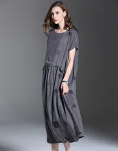 Summer O neck Maxi Dresses Women Grey Robes Cotton Linen Plus Size Long Designer Loose Oversized Print Vintage Robe Maxi Dress