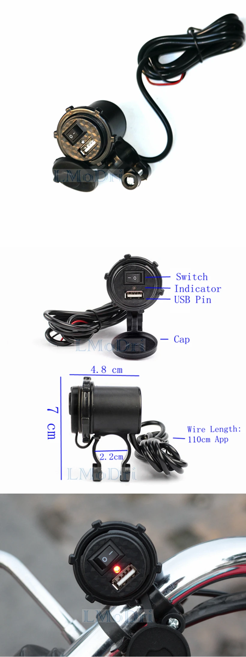 LMoDri универсальный мотоцикл водонепроницаемый USB зарядное устройство адаптер Электрический велосипед Руль питания Порт Разъем для телефона gps MP4