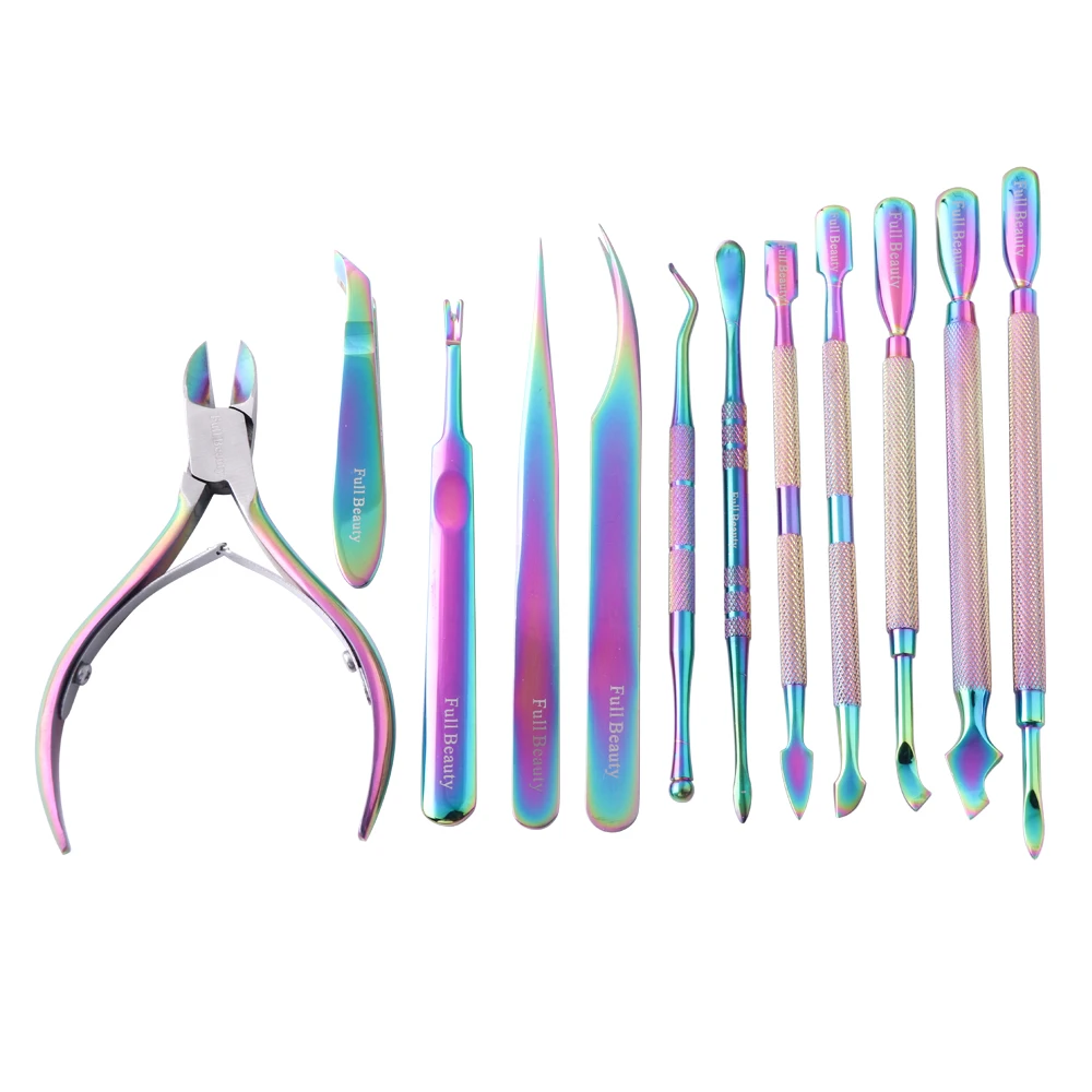 14 видов радужных кусачек для ногтей, ножницы для удаления кутикулы, Гель-лак для маникюра, пинцет, кусачки для ногтей, инструменты TR01-12/FB