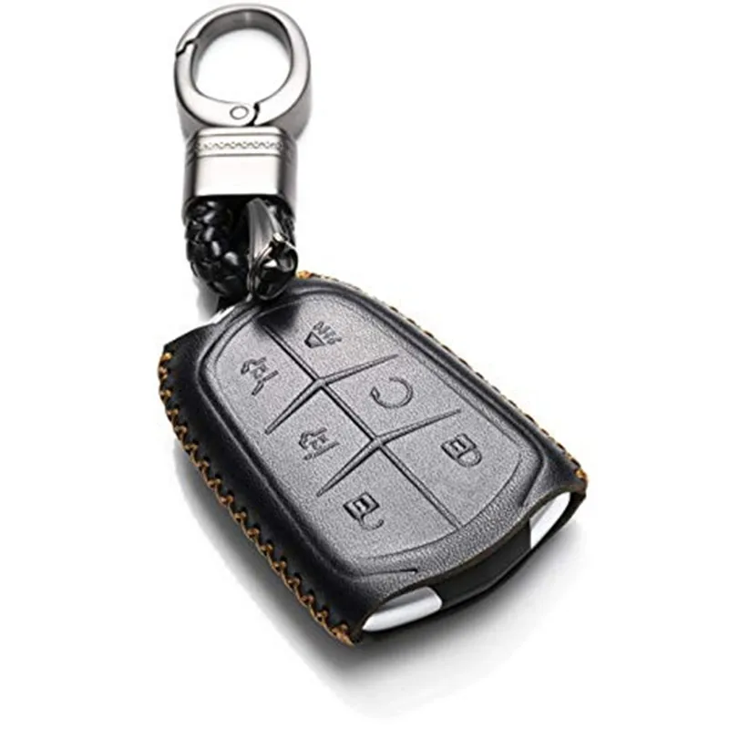 

Genuine Leather Smart Key Keyless Remote Entry Fob Case Cover with Key Chain for 2015-2019 Cadillac Escalad