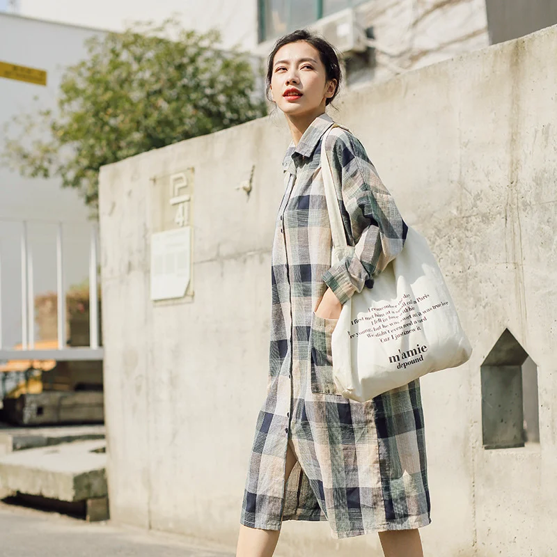 

women cotton linen shirts plaid shirt Blouse Ladies shirts autumn Female loose long sleeves Casual Tunic Feminine