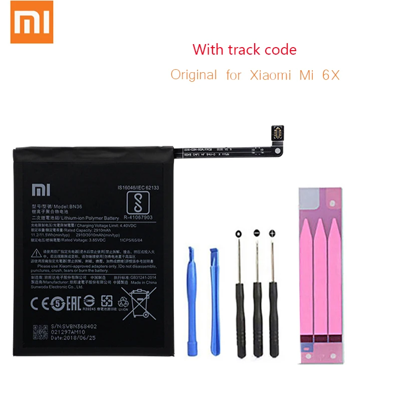 Xiao Mi Original Phone Battery BN36 for Xiaomi Mi 6X Mi6X Mi A2 MiA2 2910mAh High Capacity Replacement Battery Free Tools-1