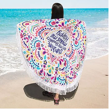 

European and American style printed microfiber round beach towel Round Beach Towel Tassel Large Blanket Picnic Yoga Mat travel