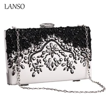 Amerikanischen Stil frauen Kristall abendtasche Retro Beaded Clutch Hochzeit Diamant Kleine Kette Umhängetasche Schwarz Flowe Klappen