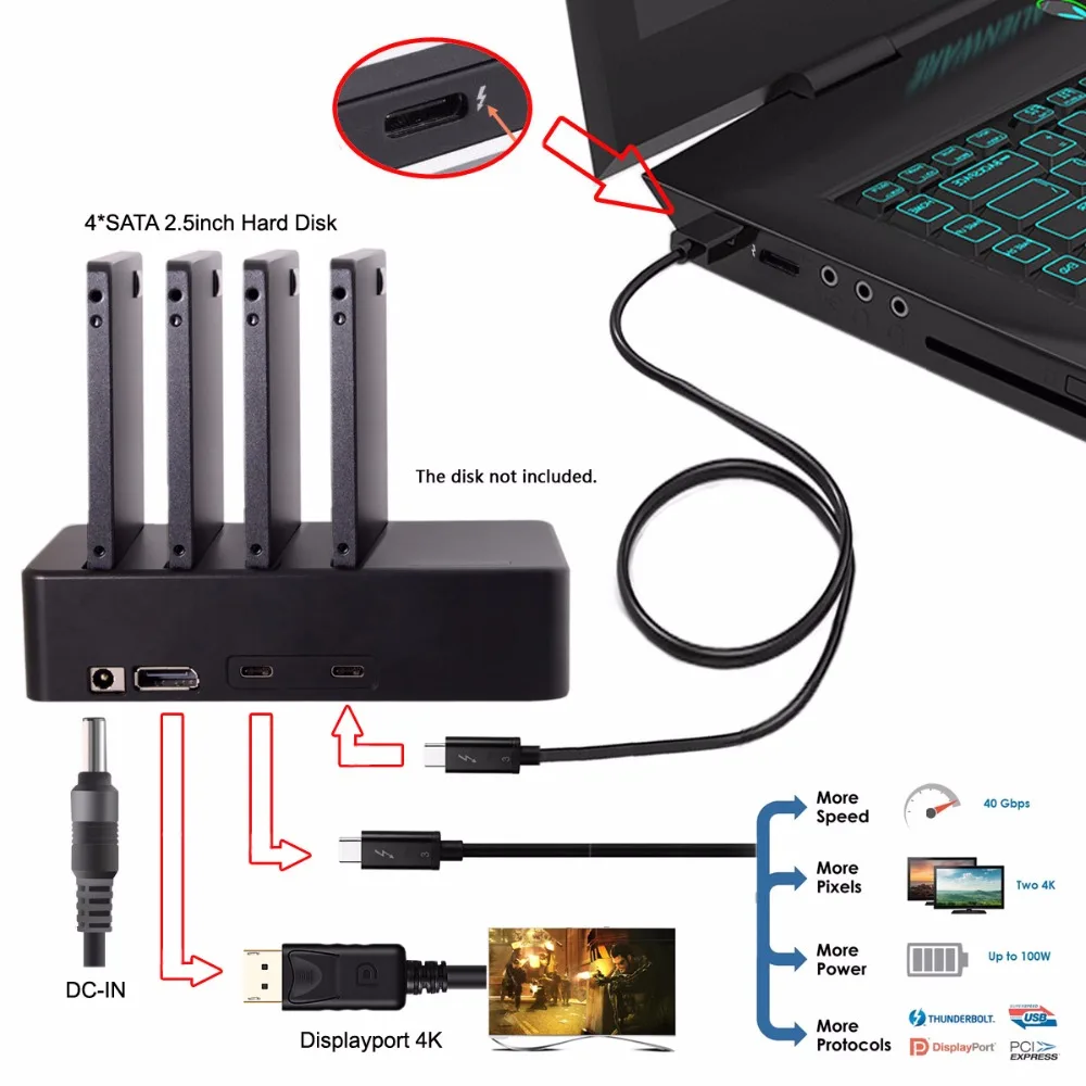 Thunderbolt 3-4 SATA 6 Гбит/с HDD SSD жесткий диск Raid док-конвертер чехол-картридж