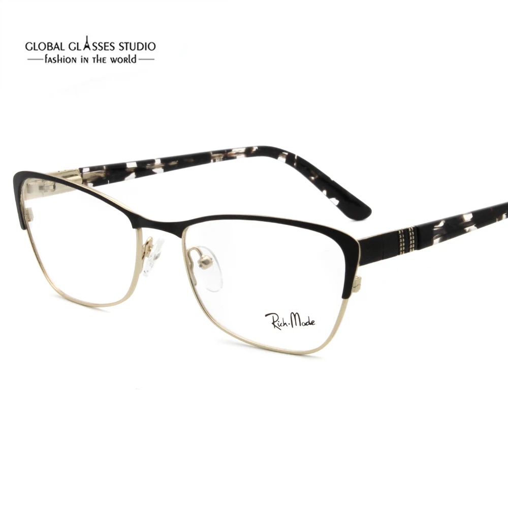 Новые модные итальянские дизайнерские очки для женщин, черные, фиолетовые, золотые, из нержавеющей стали, с ацетатной оправой, G85 - Цвет оправы: Black