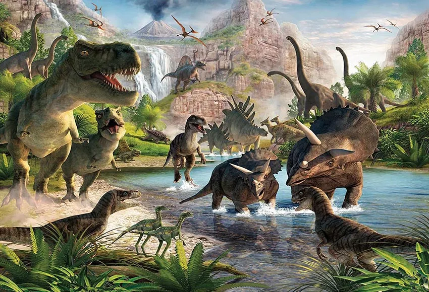 Jungle Dinosaur Birthday Party Background Photo Backdrop Wall