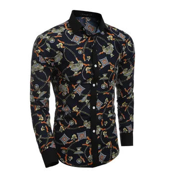 

2017 Spring Floral Print Men Shirts Long Sleeve Mens Casual Shirt Slim Men Flower Printing Dress Shirts XH995138